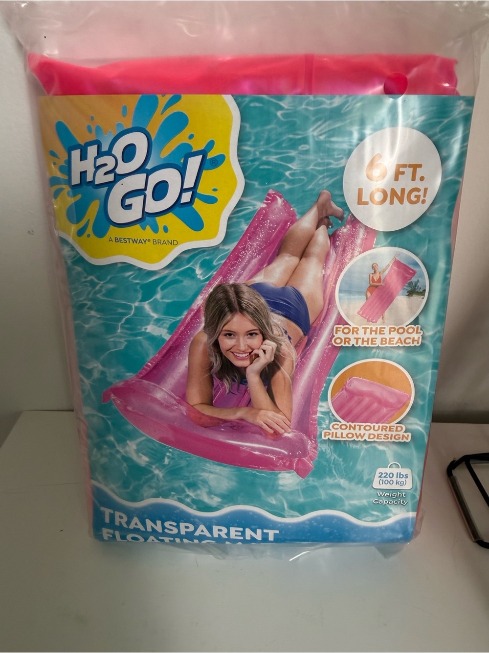 Pink Transparent Inflatable Pool Float - 6 ft